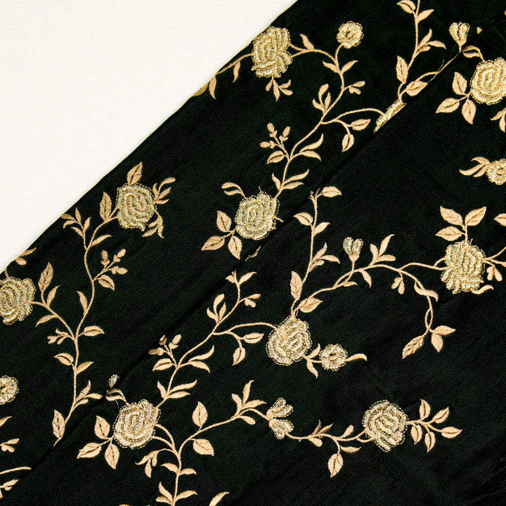 Urooz Jaal On Bottle Green Velvet Embroidered Fabric