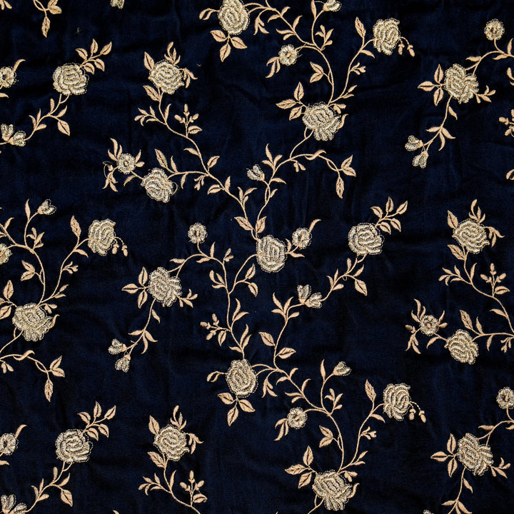 Urooz Jaal On Navy Blue Velvet Embroidered Fabric