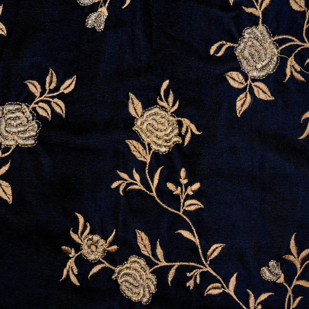 Urooz Jaal On Navy Blue Velvet Embroidered Fabric