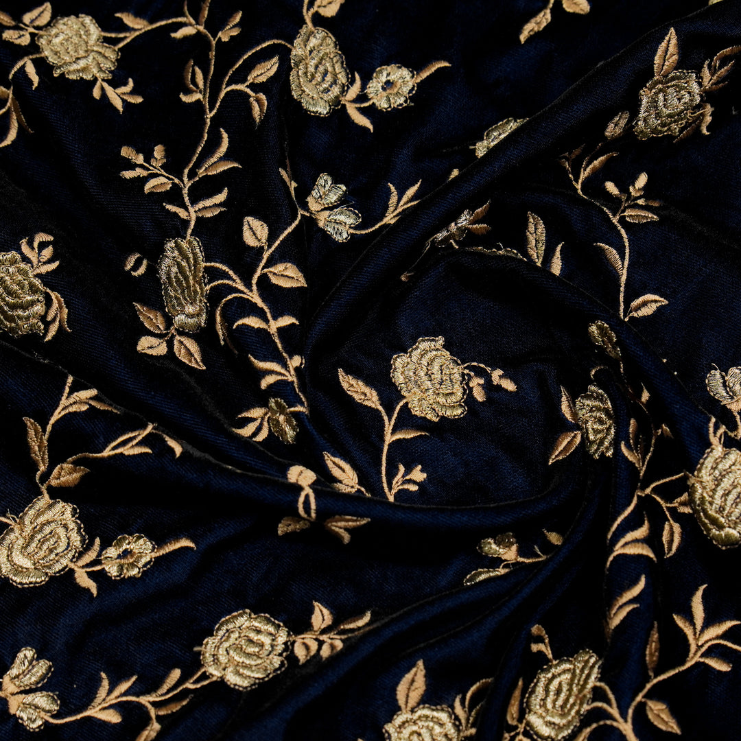 Urooz Jaal On Navy Blue Velvet Embroidered Fabric