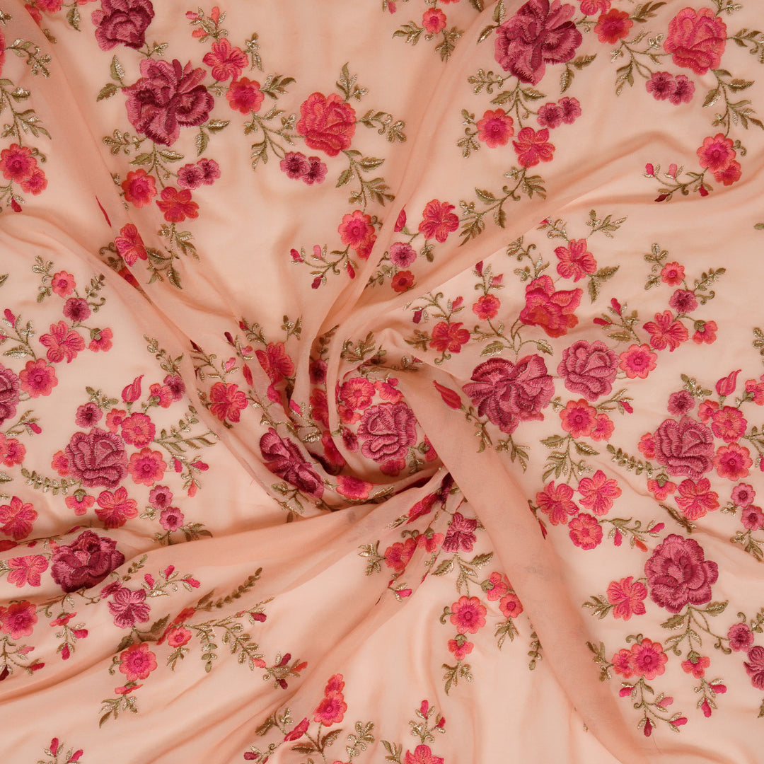 Haarika Jaal on Light Peach Georgette Embroidered Fabric