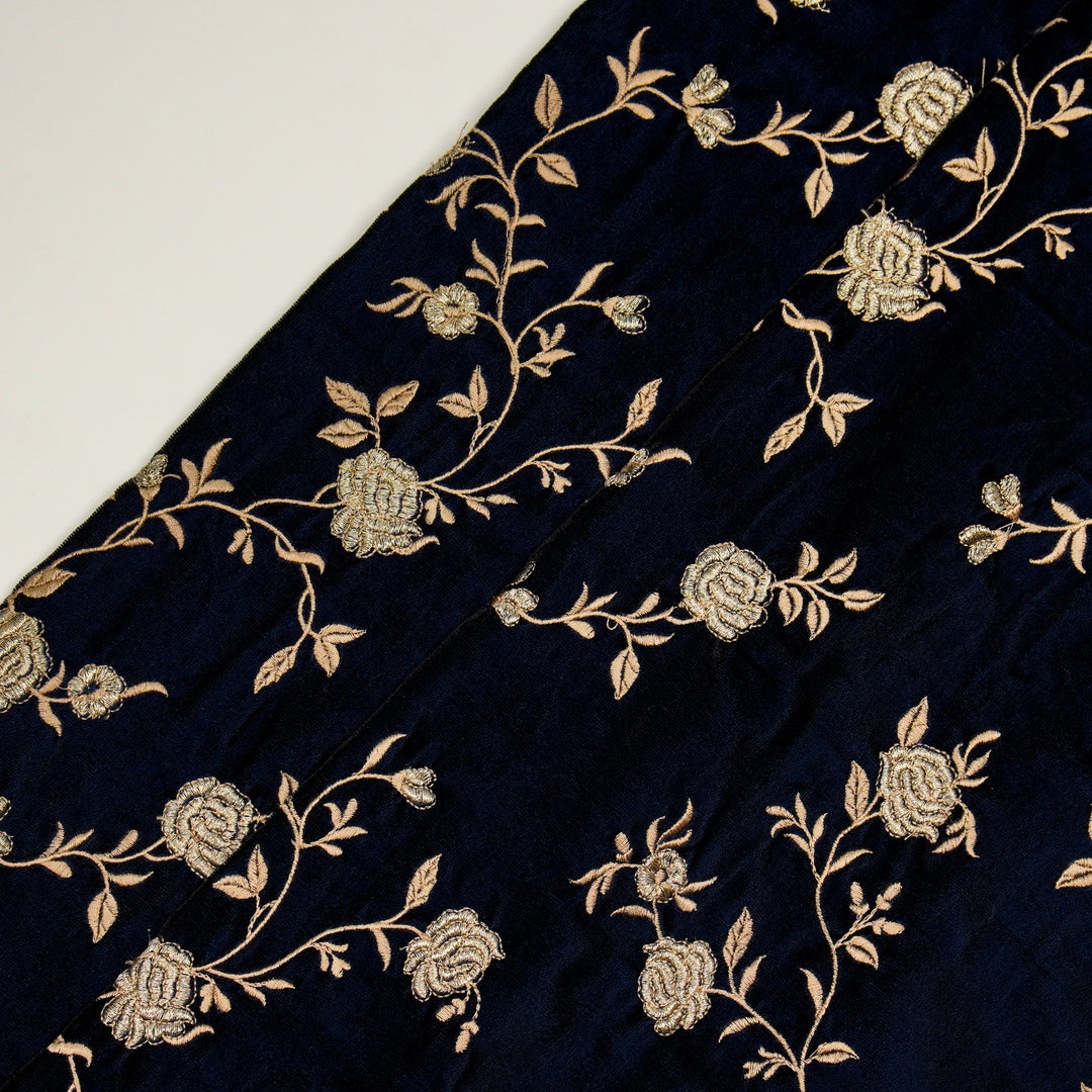 Urooz Jaal On Navy Blue Velvet Embroidered Fabric