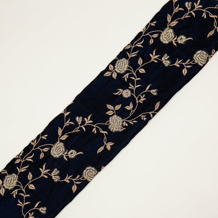 Urooz Jaal On Navy Blue Velvet Embroidered Fabric