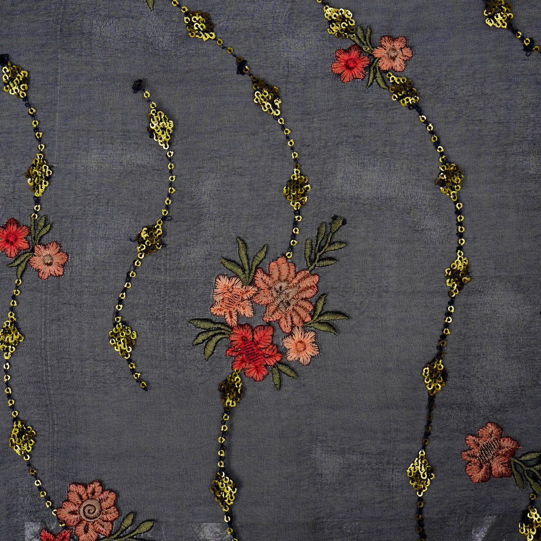 Purvai Floral Jaal on Navy Blue Silk Organza