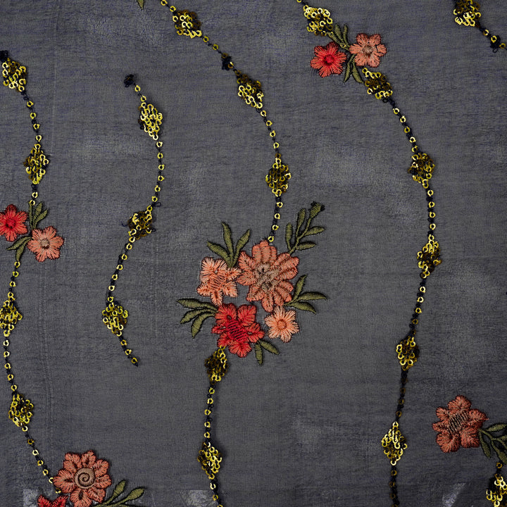 Purvai Floral Jaal on Navy Blue Silk Organza