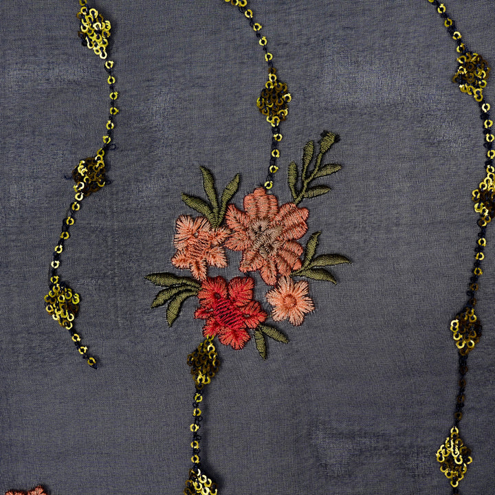 Purvai Floral Jaal on Navy Blue Silk Organza