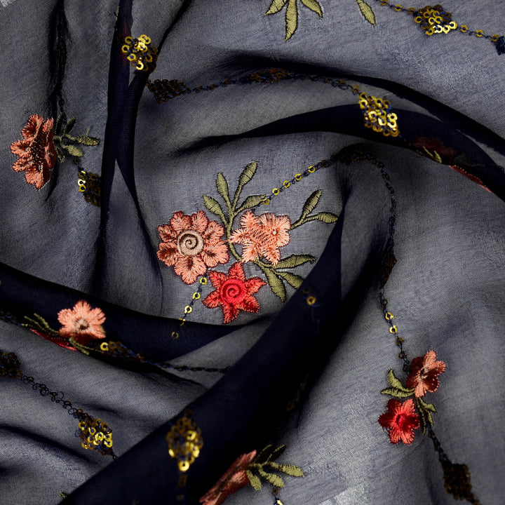 Purvai Floral Jaal on Navy Blue Silk Organza