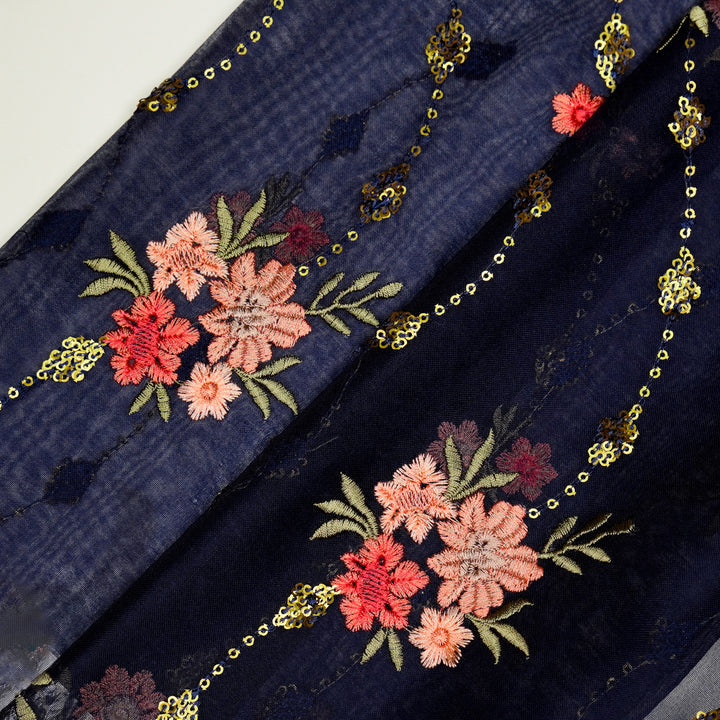 Purvai Floral Jaal on Navy Blue Silk Organza