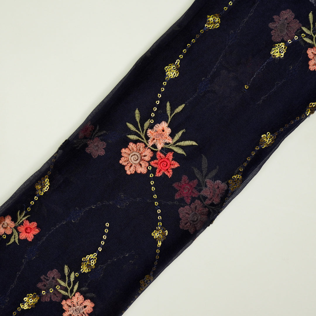 Purvai Floral Jaal on Navy Blue Silk Organza