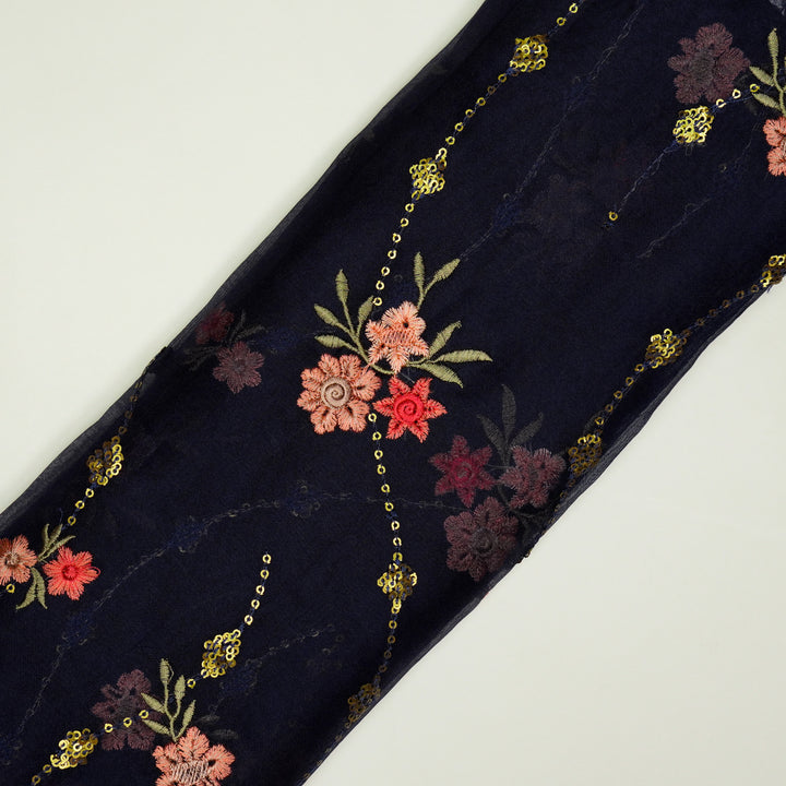 Purvai Floral Jaal on Navy Blue Silk Organza