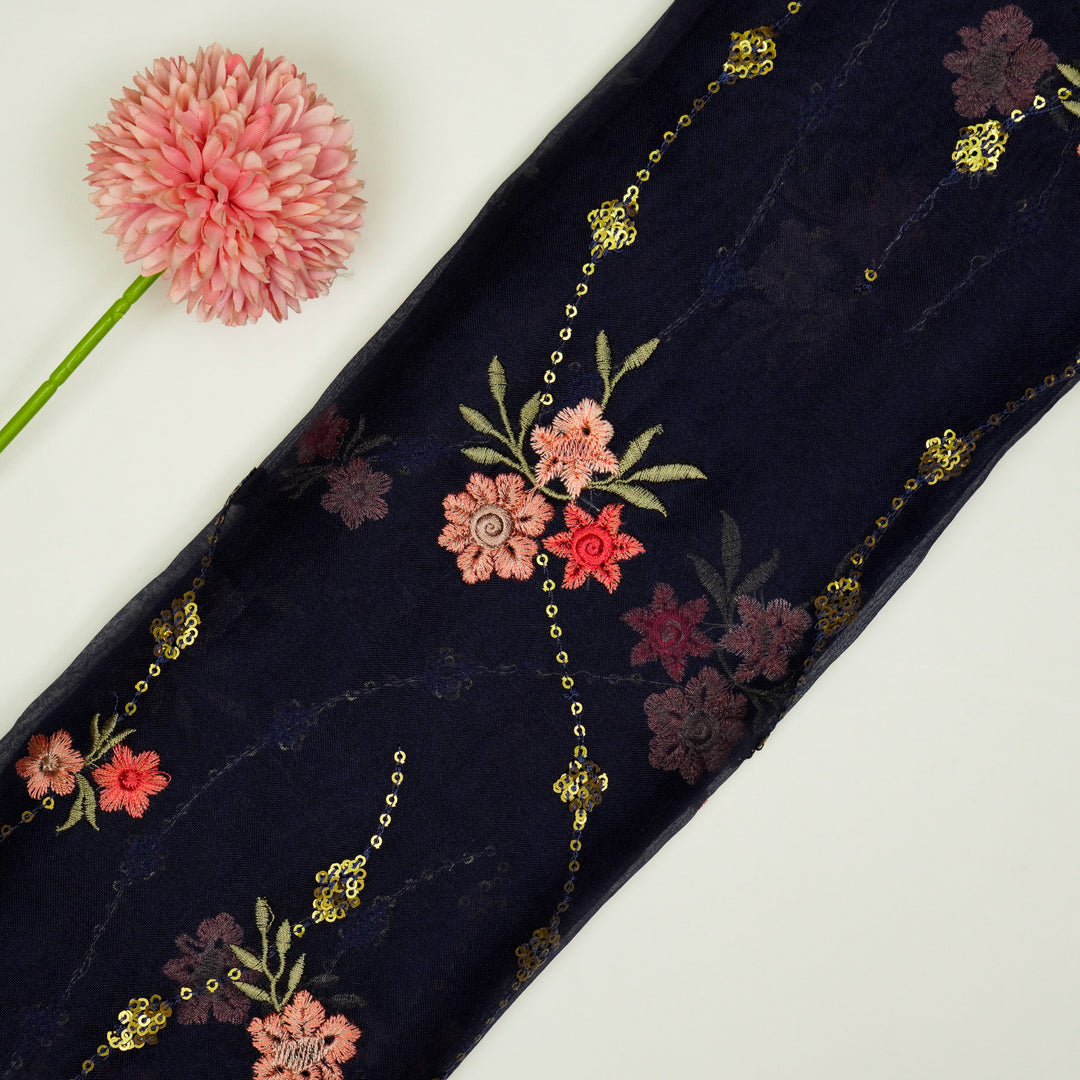 Purvai Floral Jaal on Navy Blue Silk Organza