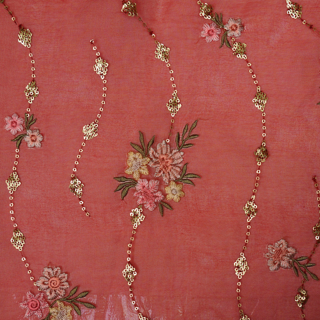 Purvai Floral Jaal on Crimson Red Silk Organza