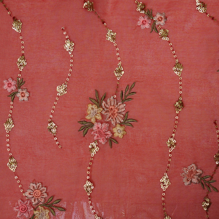 Purvai Floral Jaal on Crimson Red Silk Organza