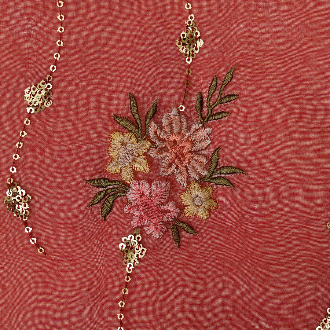 Purvai Floral Jaal on Crimson Red Silk Organza