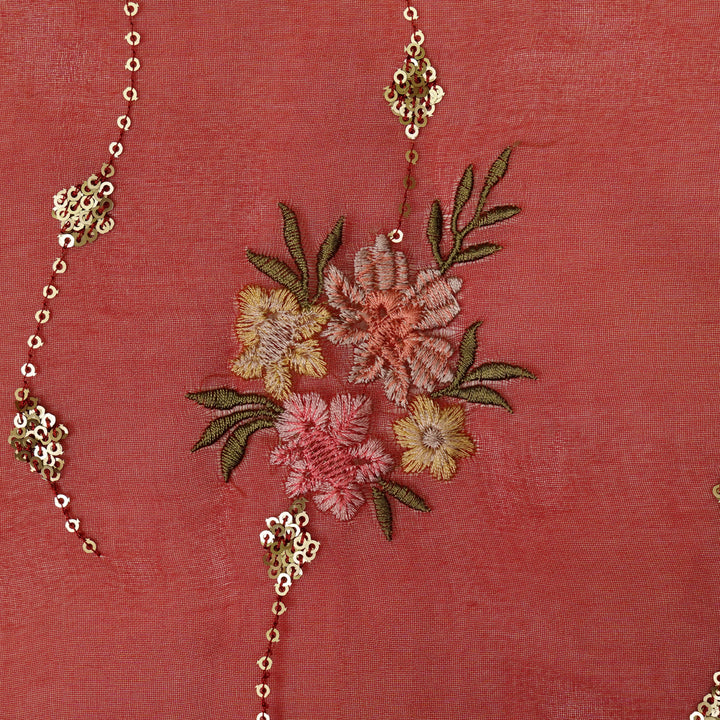 Purvai Floral Jaal on Crimson Red Silk Organza