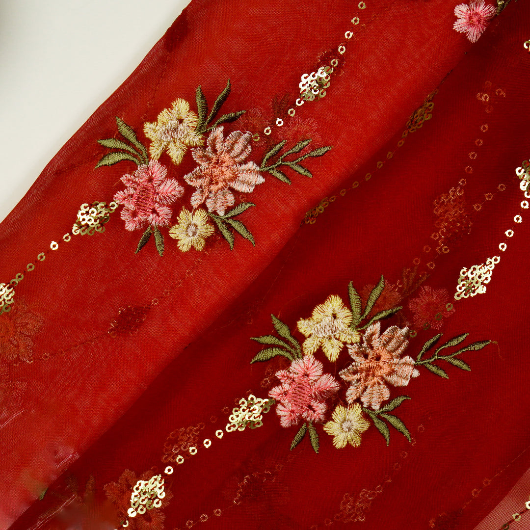 Purvai Floral Jaal on Crimson Red Silk Organza