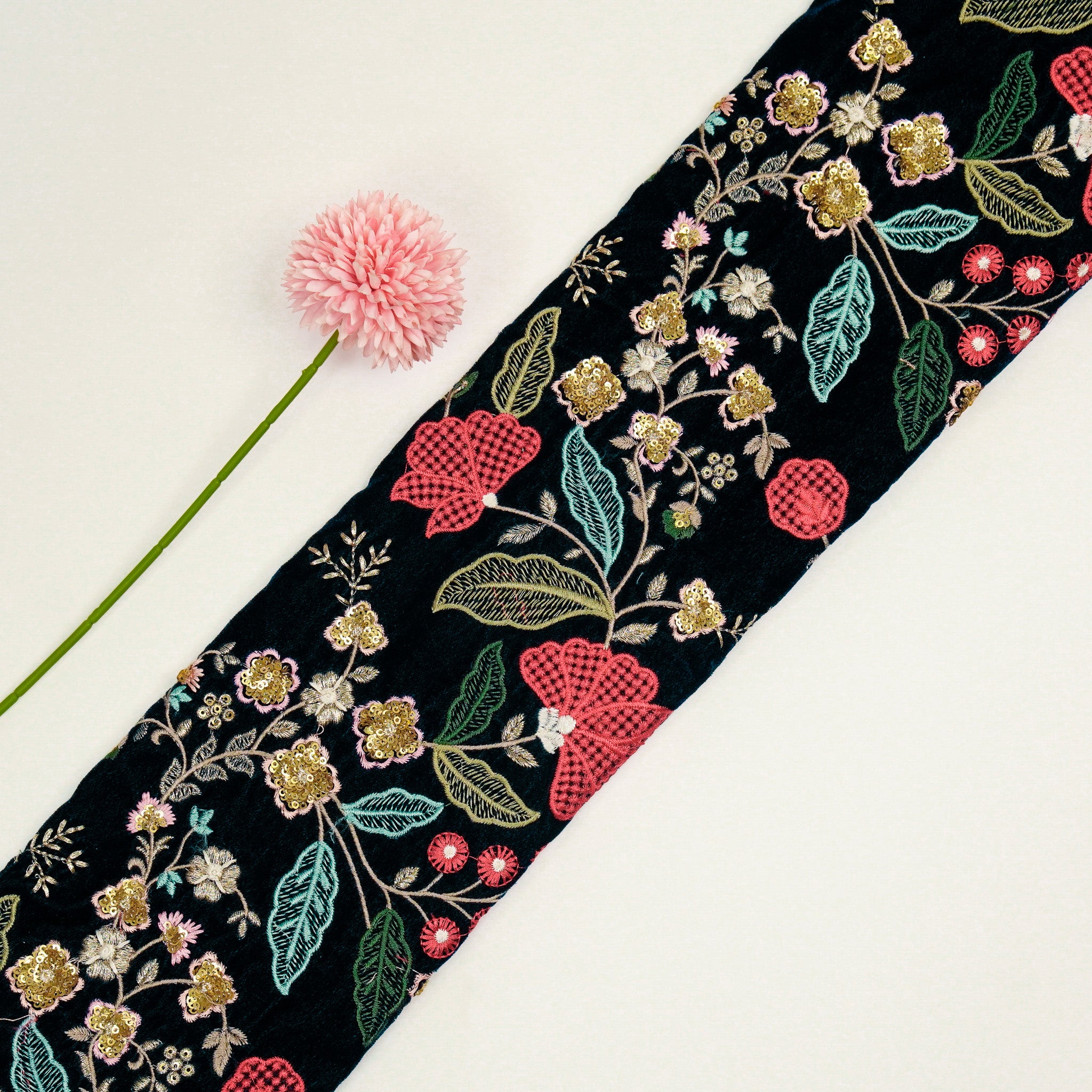 Urooz Jaal On Navy Blue Velvet Embroidered Fabric – Zarinama