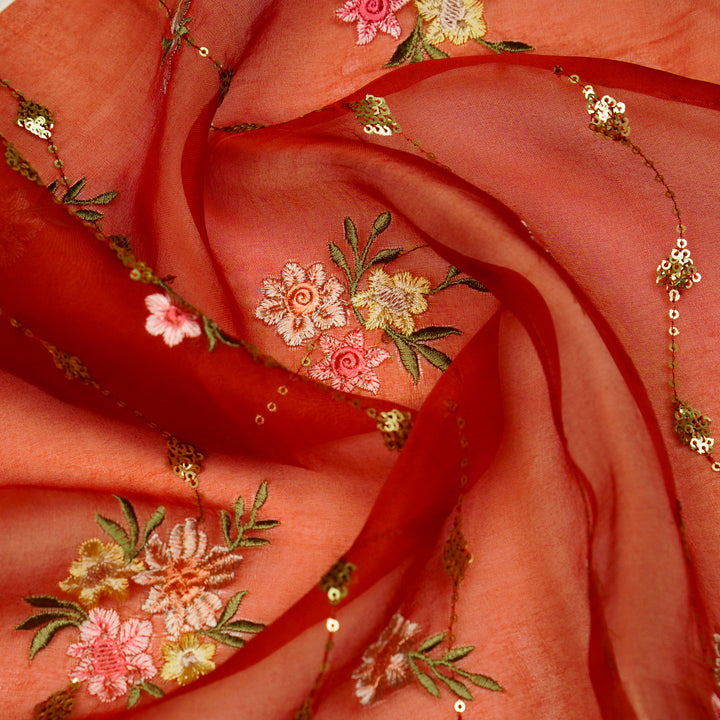 Purvai Floral Jaal on Crimson Red Silk Organza