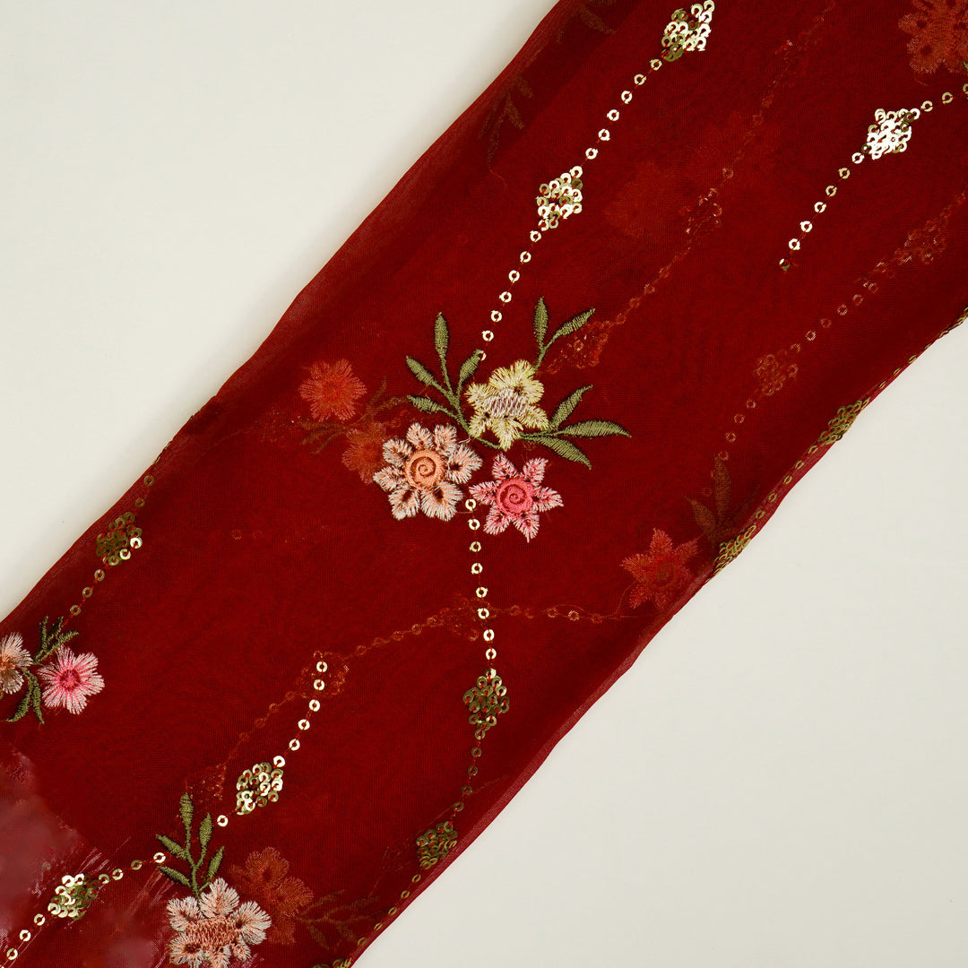 Purvai Floral Jaal on Crimson Red Silk Organza