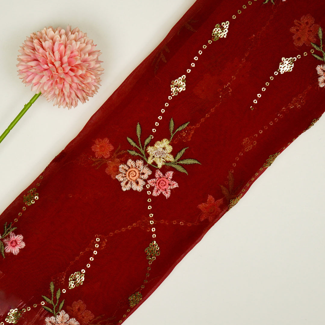 Purvai Floral Jaal on Crimson Red Silk Organza