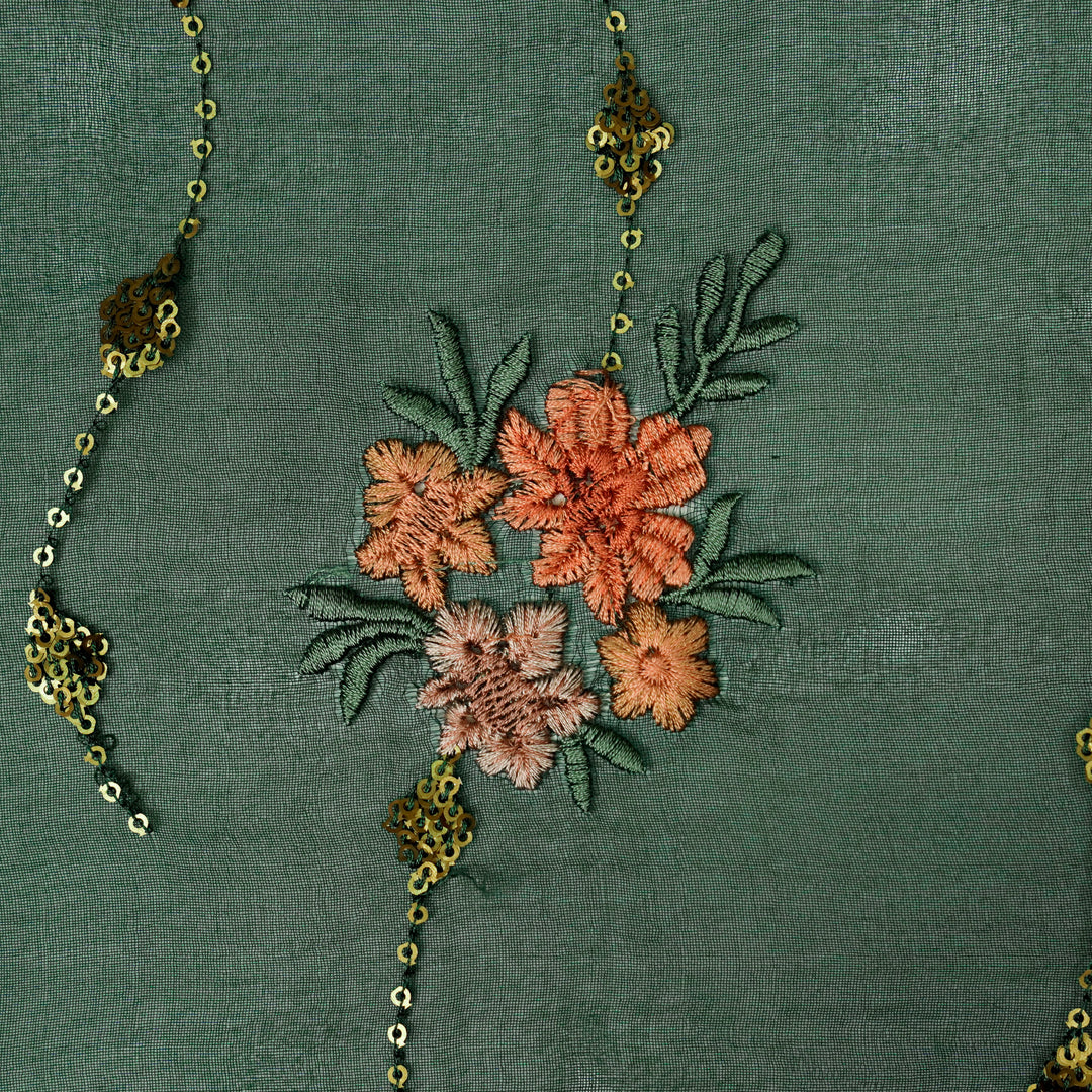 Purvai Floral Jaal on Bottle Green Silk Organza
