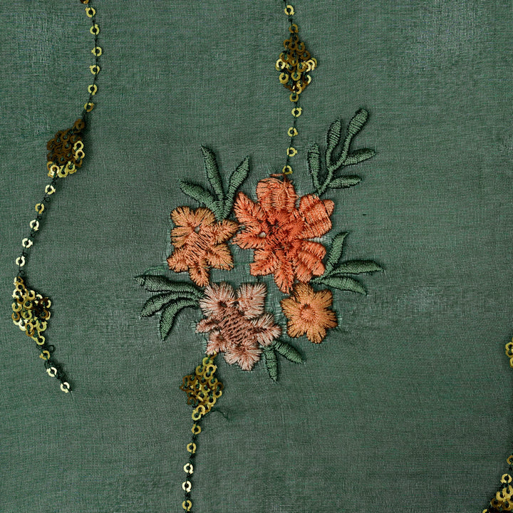 Purvai Floral Jaal on Bottle Green Silk Organza