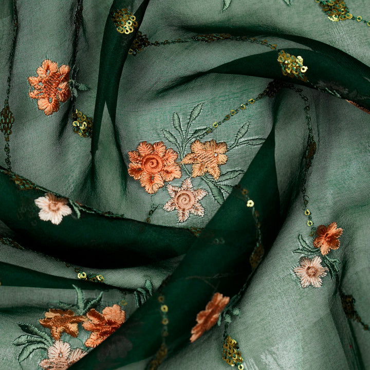 Purvai Floral Jaal on Bottle Green Silk Organza
