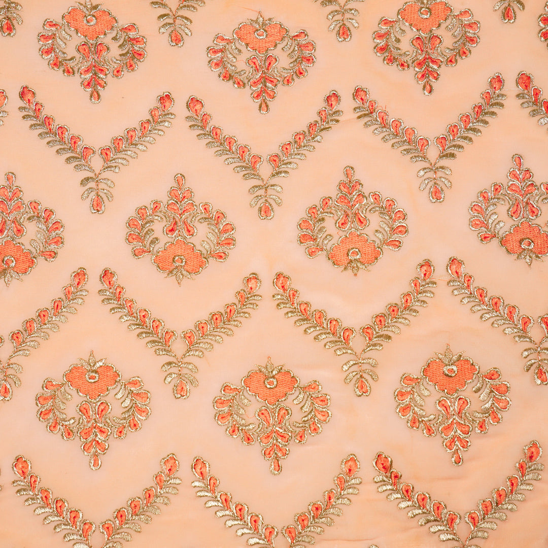 Rounaq Jaal on Peach Semi Georgette Embroidered Fabric