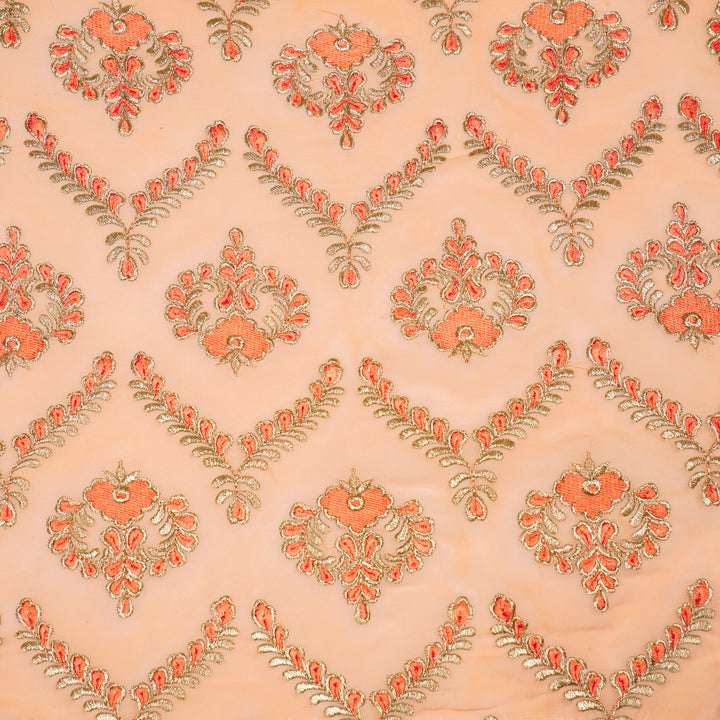 Rounaq Jaal on Peach Semi Georgette Embroidered Fabric