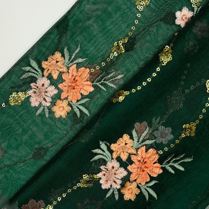 Purvai Floral Jaal on Bottle Green Silk Organza