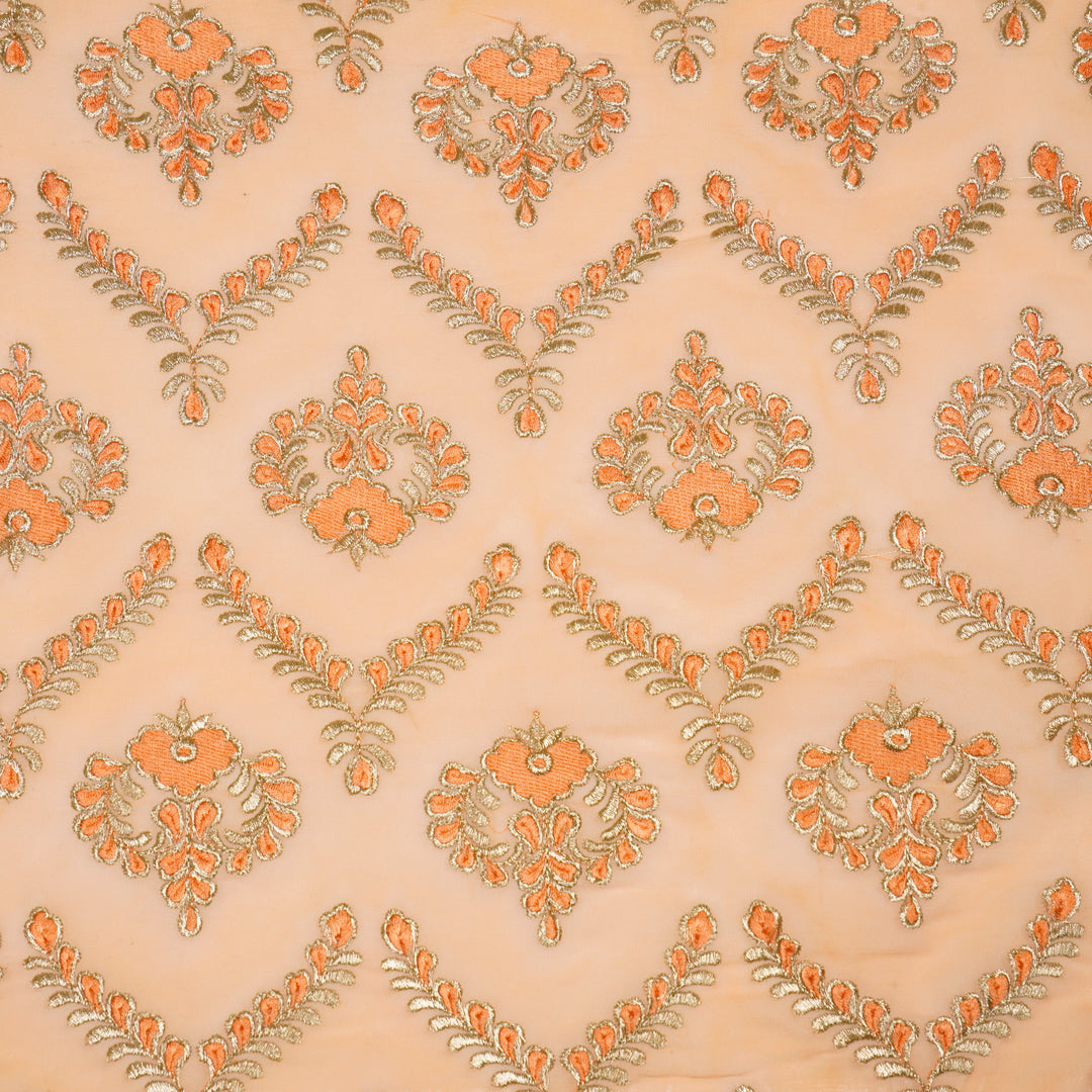 Rounaq Jaal on Peach Semi Georgette Embroidered Fabric