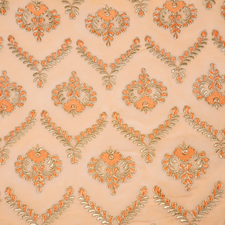 Rounaq Jaal on Peach Semi Georgette Embroidered Fabric