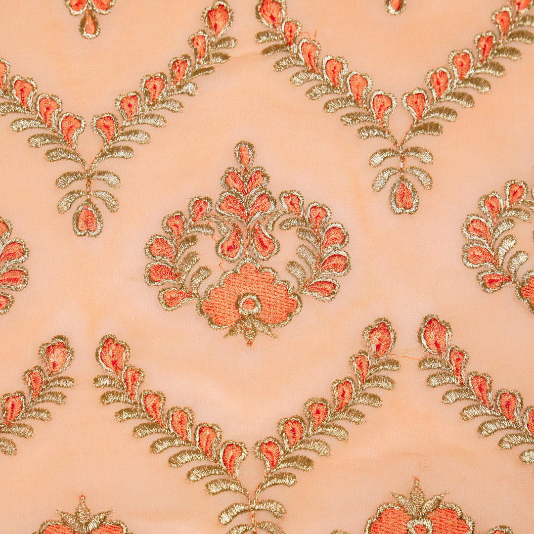Rounaq Jaal on Peach Semi Georgette Embroidered Fabric
