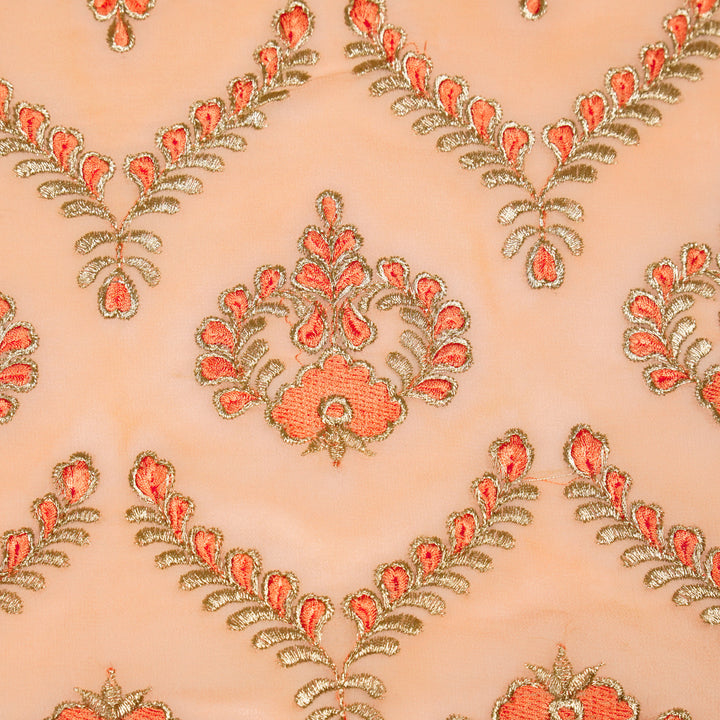Rounaq Jaal on Peach Semi Georgette Embroidered Fabric