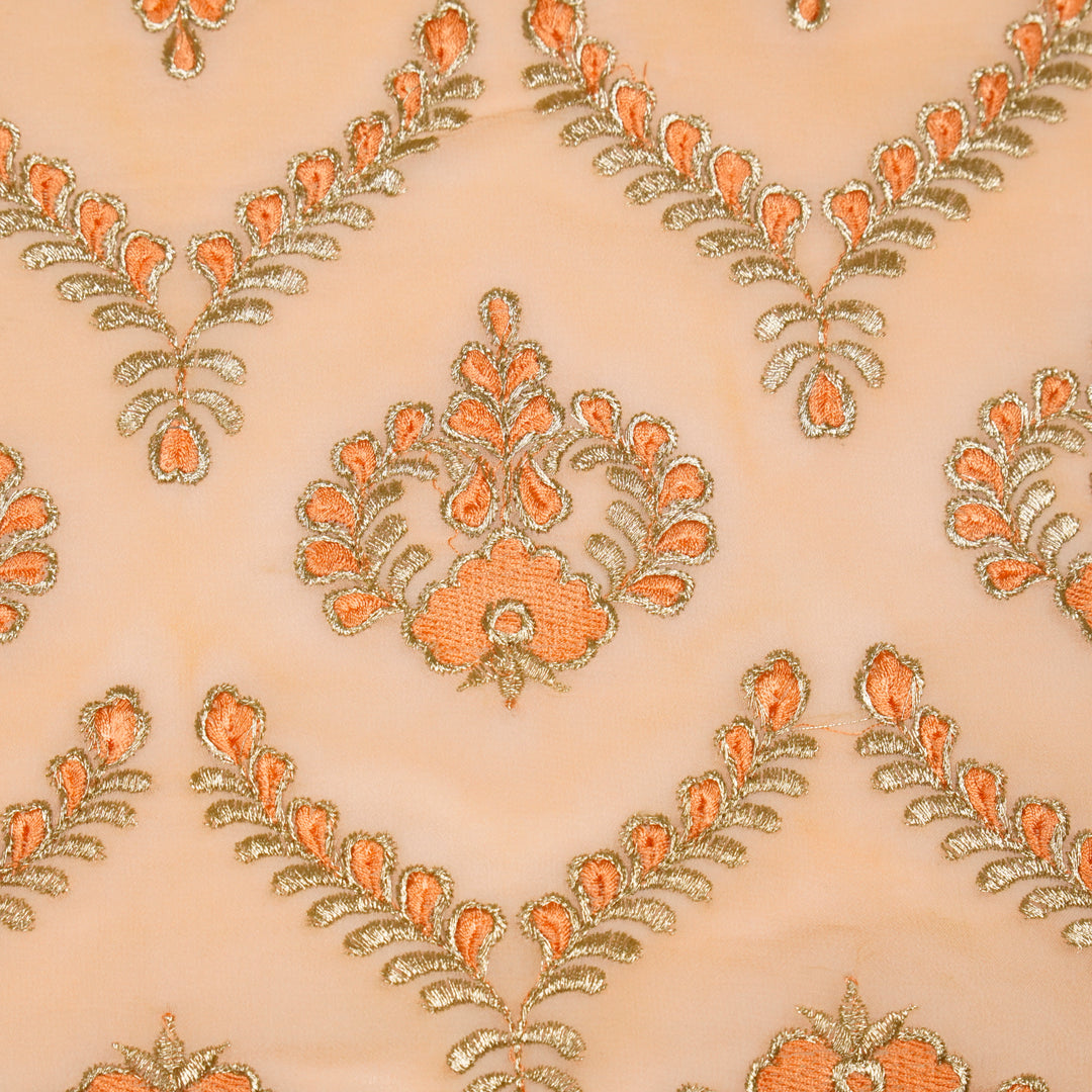 Rounaq Jaal on Peach Semi Georgette Embroidered Fabric