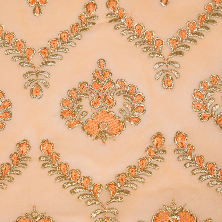 Rounaq Jaal on Peach Semi Georgette Embroidered Fabric