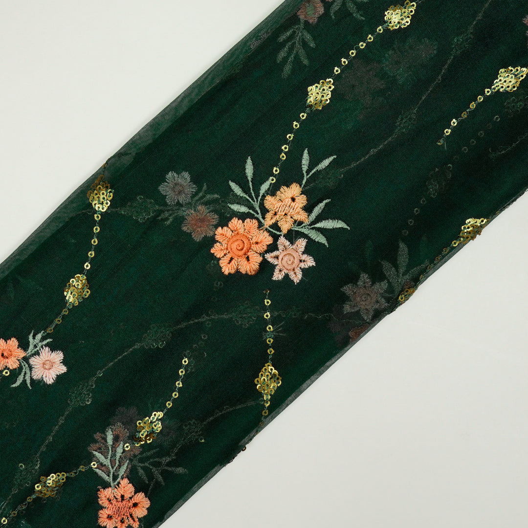 Purvai Floral Jaal on Bottle Green Silk Organza