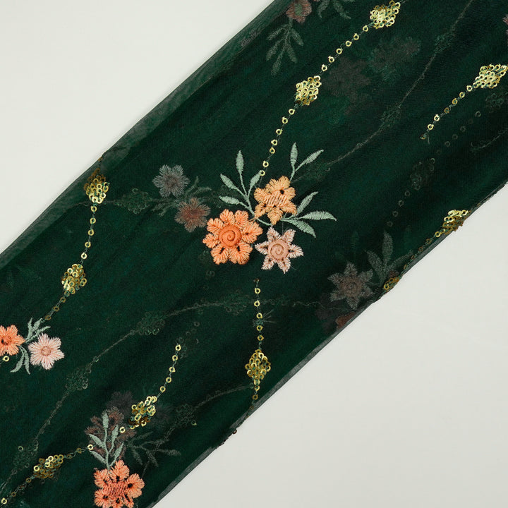 Purvai Floral Jaal on Bottle Green Silk Organza