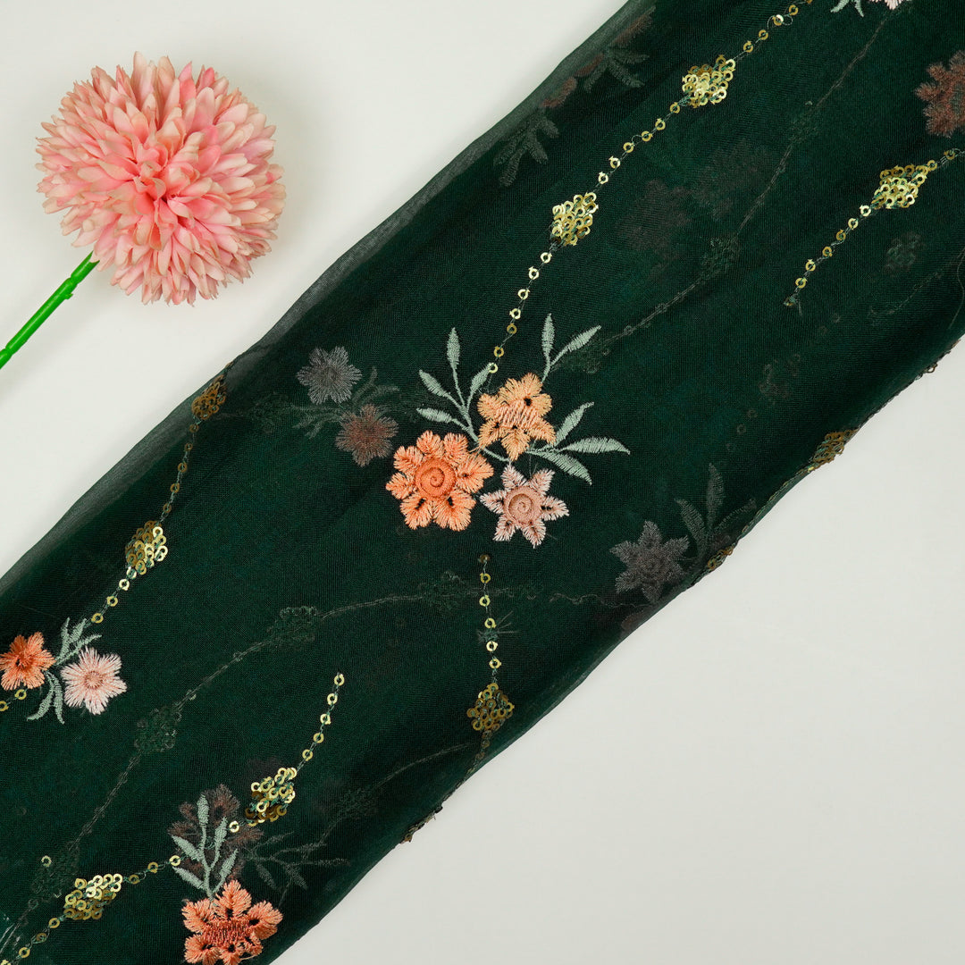 Purvai Floral Jaal on Bottle Green Silk Organza