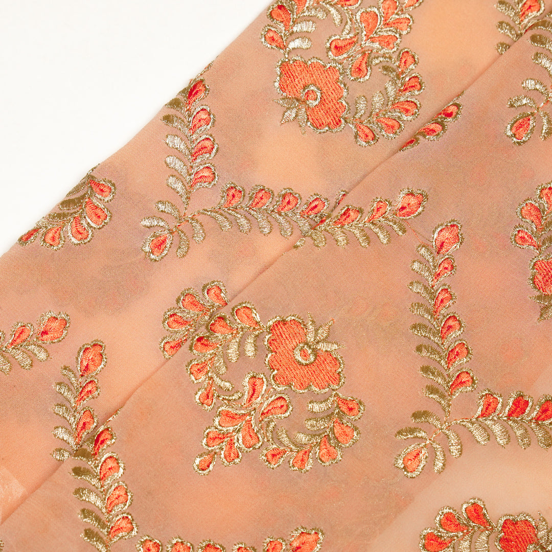Rounaq Jaal on Peach Semi Georgette Embroidered Fabric