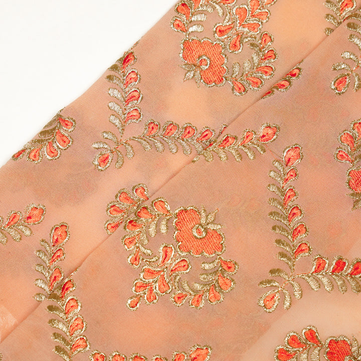 Rounaq Jaal on Peach Semi Georgette Embroidered Fabric