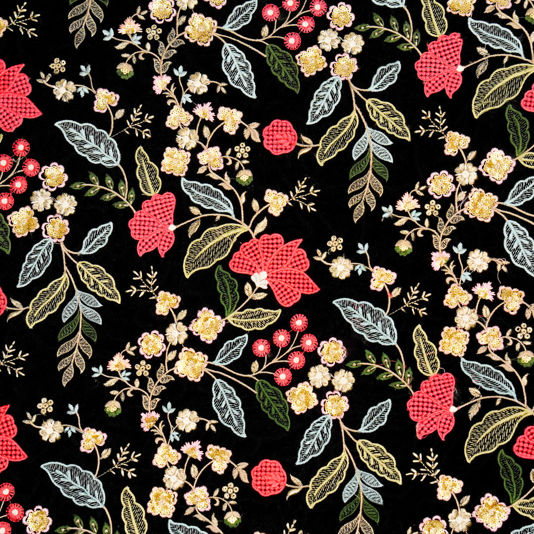 Abhilasha Jaal On Black Velvet Embroidered Fabric