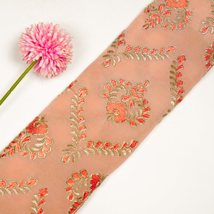 Rounaq Jaal on Peach Semi Georgette Embroidered Fabric