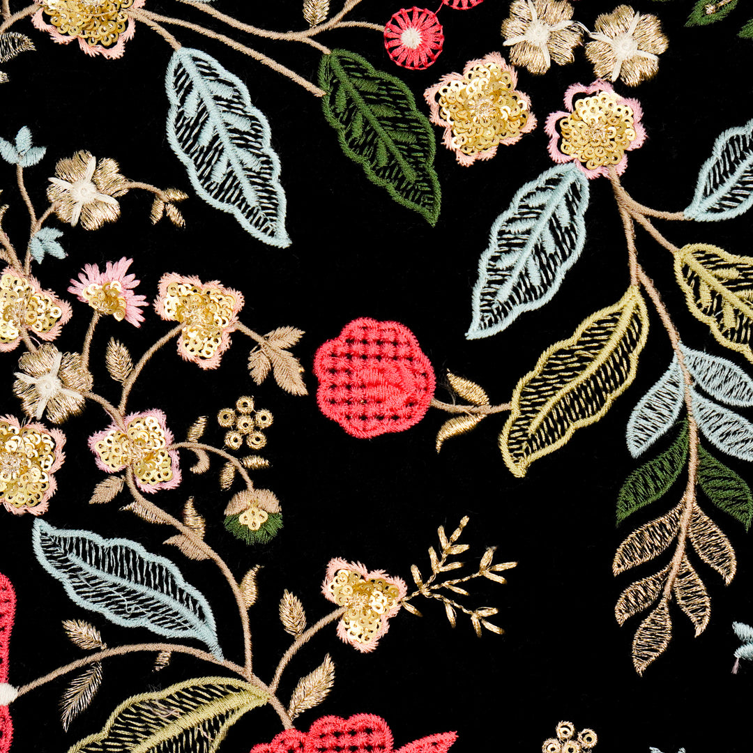 Abhilasha Jaal On Black Velvet Embroidered Fabric