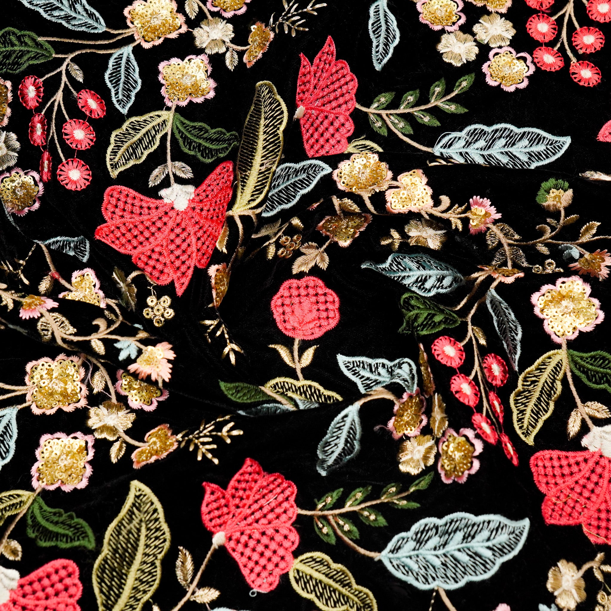 Abhilasha Jaal On Black Velvet Embroidered Fabric – Zarinama