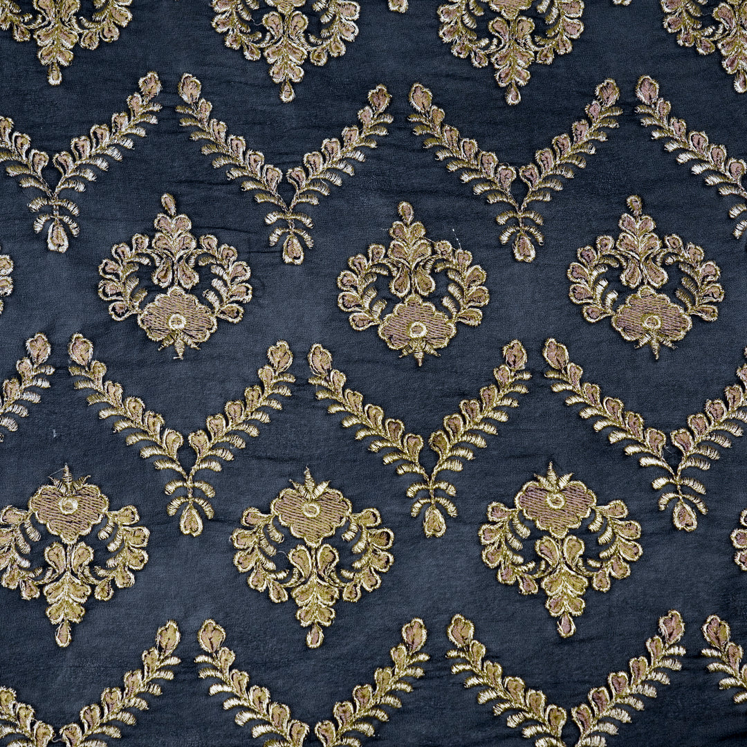 Rounaq Jaal on Navy Blue Semi Georgette Embroidered Fabric
