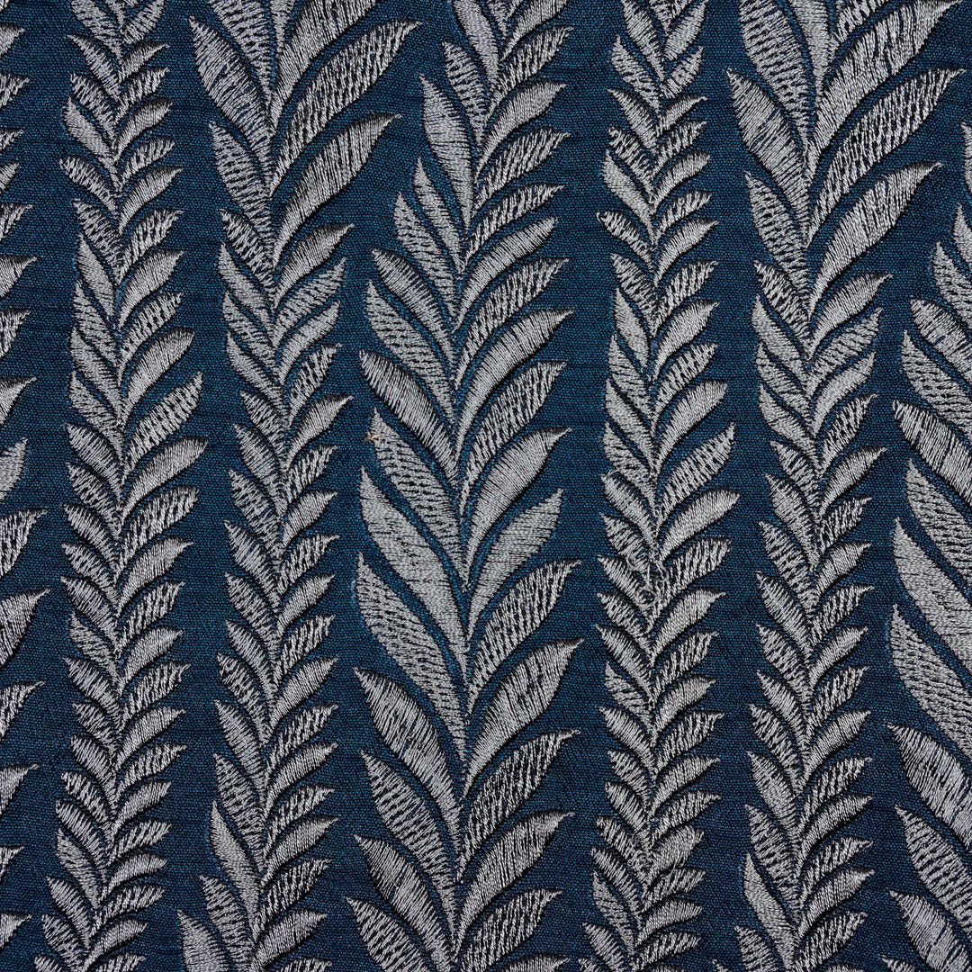 Zeena Jaal on Navy Blue Dola Silk Embroidered Fabric