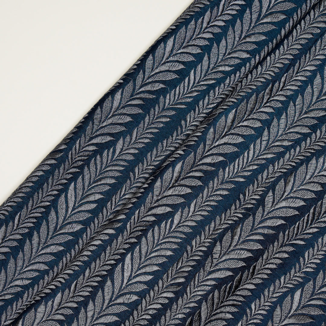 Zeena Jaal on Navy Blue Dola Silk Embroidered Fabric