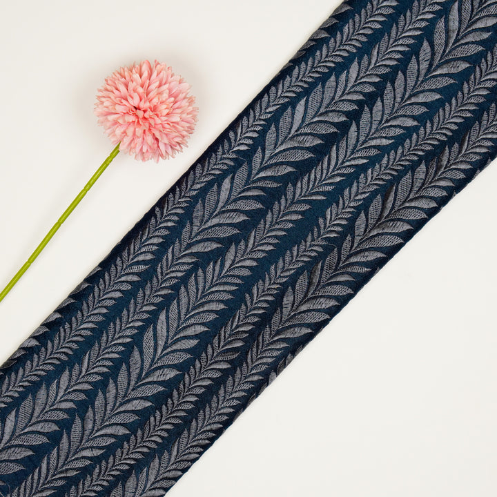 Zeena Jaal on Navy Blue Dola Silk Embroidered Fabric