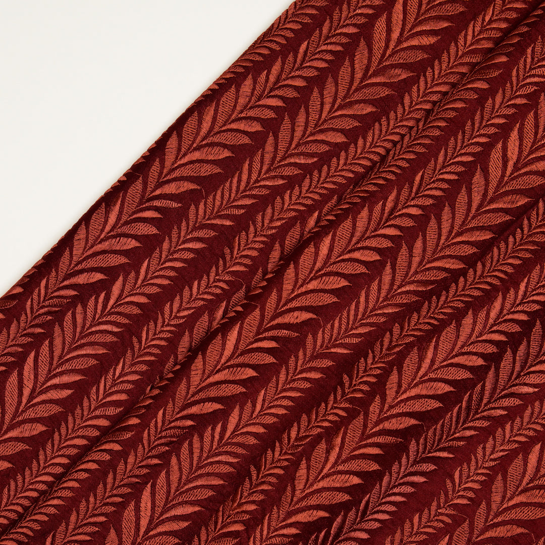 Zeena Jaal on Maroon Dola Silk Embroidered Fabric
